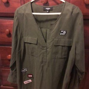 Chelsea Studio Loden Green Hi-Lo Long sleeve Henley Tunic Size 1X